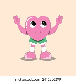 groovy cartoon love character different pose funny concept for sticker and poster illustration