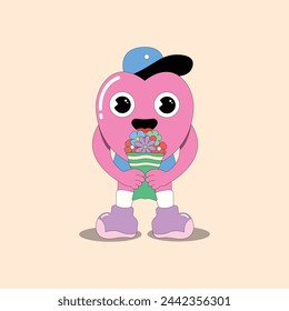 groovy cartoon love character different pose funny concept for sticker and poster illustration