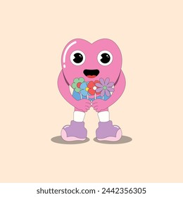 groovy cartoon love character different pose funny concept for sticker and poster illustration