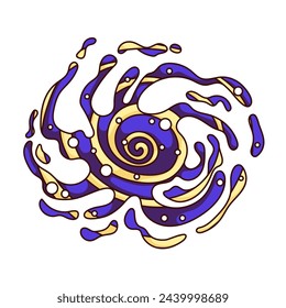 Groovy cartoon nebula swirl. Funny retro psychedelic cosmic spiral of star dust, gas and plasma motion, magic universe mascot, cartoon fantasy nebula sticker of 70s 80s style vector illustration