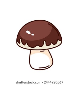 Groovy cartoon porcini mushroom with brown cap, white stalk. Funny retro edible fresh wild mushroom, autumn forest harvest and gourmet food mascot, cartoon sticker of 70s 80s style vector illustration