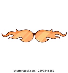Groovy cartoon sunglasses with frames of flame shape. Funny hippy eyewear with funky fire pattern and orange glass, retro cartoon fashion sunglasses sticker of 60s 70s style vector illustration