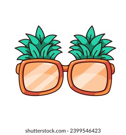 Groovy cartoon sunglasses with pineapples on square frames. Funny eyeglasses, cartoon tropical beach party accessory with hippie vibe, retro sunglasses sticker of 60s 70s style vector illustration