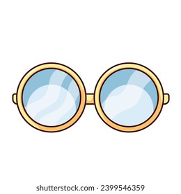 Gafas de sol de dibujos animados con marcos redondos. Gracioso accesorio de moda personal para la vista de espectáculos hippie, nerd o geek, redondos. Sombrerero de dibujos animados de gafas de sol de ilustraciones vectoriales estilo años 70