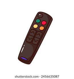 Groovy cartoon TV remote control with push buttons. Funny retro remote controller of wireless power media device, home television mascot, cartoon sticker of 70s 80s style vector illustration