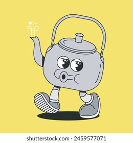 groovy cartoon vector character kettle whistling
