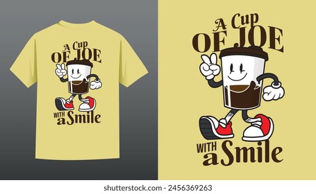groovy cartoon of vintage style logo coffee mascot perfect for t-shirt design print