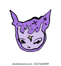 Groovy cartoon y2k violet purple color cartoon character sketch doodle illustration clip-art. Good for stickers, t shirt print and more.