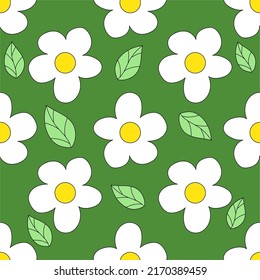 Groovy chamomile pattern. Happy hippie art prints. 1970 vibes background