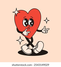 Groovy character heart. Image for Valentine's Day. Flat vector illustration.