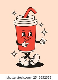Groovy character soda. Flat vector illustration.