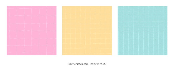 Groovy checker line background collection. Set of trendy paper sheet with doodle grid. Y2k style notebook texture