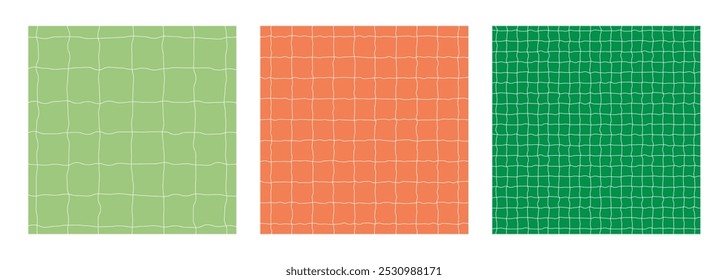 Groovy checker line background collection. Set of trendy paper sheet with doodle grid. Y2k style notebook texture