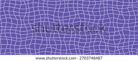 Groovy checker pattern with wavy purple grid lines on a violet background in retro style. Groovy checkered background with irregular pencil lines. Perfect for fabric, wallpaper, and digital prints