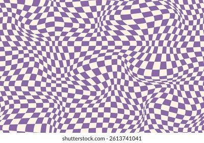 Groovy checker seamless pattern, wavy abstract retro checkerboard background. Trippy wave board geometric. Funky square warp y2k chess psychedelic 90s print.
