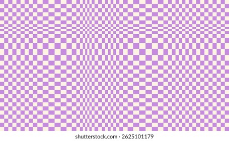 Groovy checker seamless pattern, wavy abstract retro checkerboard background. Trippy wave board geometric. Funky square warp y2k chess psychedelic 90s print.