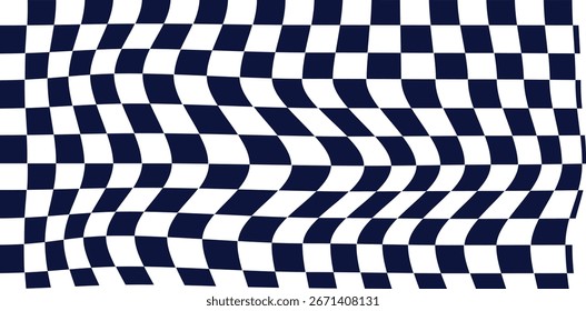 Groovy Schachbrett nahtloses Muster, gewellter abstrakter Retro-Schachbretthintergrund. Trippy Wellenboard geometrisch. Funky Quadrat Warp y2k Schach psychedelic 90s print