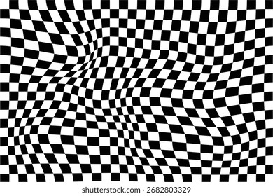 Patrón sin fisuras del checker groovy, fondo abstracto ondulado del tablero de ajedrez retro. Tablero de onda Trippy geométrico.  Moderno moderno. fondo de patrón de Vector a cuadros distorsionado ondulado.