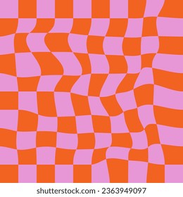 Groovy checkerboard pattern background. Psychedelic abstract art in 1970s retro style for print on textile or wrapping paper, web design and social media. Pink and red colors