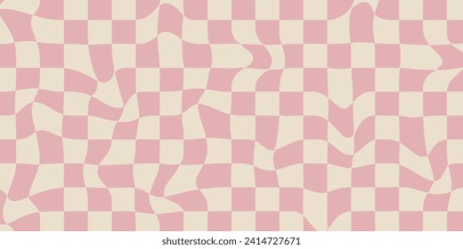 Groovy Checkerboard Patterns. Psychedelic Abstract Grid Backgrounds 1970s Retro Style, Perfect for Web Design and Social Media. Features Pink and Beige Colors.