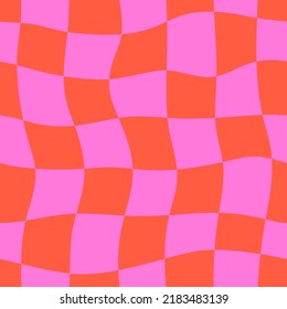 Groovy Checkerboard Seamless Pattern. Antecedentes psicodélicos abstractos en el estilo retro de la década de 1970 para la impresión en papel de ajuste textil, diseño web y medios sociales. Color rosa y rojo