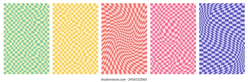 Groovy checkered background templates in 60s, 70s style