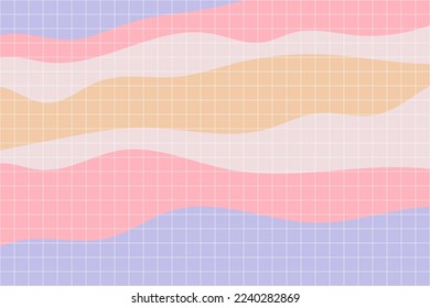 Groovy checkered banner. Wavy colorful background in retro style
