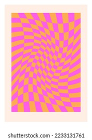 Groovy checkered colorful background. Abstract vector pattern. Retro psychedelic trippy checkerboard poster. 60s 70s vintage style.