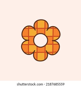 Groovy checkered flower. Colorful vector illustration in vintage style. Retro 70s 60s design element or icon