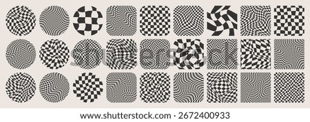 Groovy checkered pattern, colorful tiled grid. Vintage wavy curved backdrop, distortion effect. Funky geometric chessboard texture, retro background in 90s style, y2k. Vector illustration