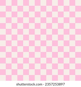 Groovy checkered seamless pattern, vintage aesthetic background, checkerboard texture. Funky hippie fashion textile print, retro pink and white square background with tile vector pattern 