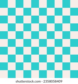 Groovy checkered seamless pattern, vintage aesthetic background, checkerboard texture. Funky hippie fashion textile print, retro blue and white square background with tile vector pattern 