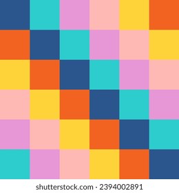 Groovy checkered seamless pattern, vintage aesthetic background, psychedelic checkerboard texture. Funky hippie fashion textile print, retro background with distorted grid tile vector pattern set