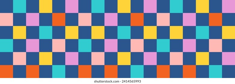 Groovy a la costura sin costura, fondo estético vintage, textura psicodélica de tablero de ajedrez. Impresión textil de moda hippie Funky, fondo retro con conjunto de patrones vectoriales de mosaico de cuadrícula distorsionados