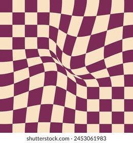 Groovy checkered seamless patterns, vintage aesthetic backgrounds, psychedelic checkerboard texture. Funky hippie fashion textile print, retro background with distorted grid tile vector pattern.EPS10