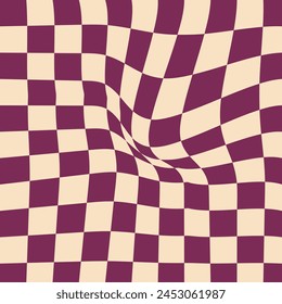 Groovy checkered seamless patterns, vintage aesthetic backgrounds, psychedelic checkerboard texture. Funky hippie fashion textile print, retro background with distorted grid tile vector pattern.EPS10