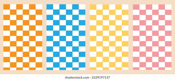 Groovy cuadros patrones sin fisuras, fondos estéticos vintage, textura de tablero de ajedrez psicodélico. Impresión textil hippie funky de la moda, fondo retro con el sistema distorsionado del modelo del Vector de la teja de la rejilla