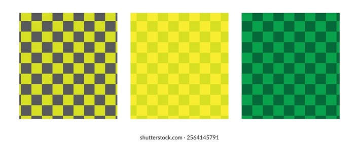Groovy checkered seamless patterns, vintage aesthetic backgrounds, psychedelic checkerboard texture. Funky hippie fashion textile print, retro background with distorted grid tile vector pattern set