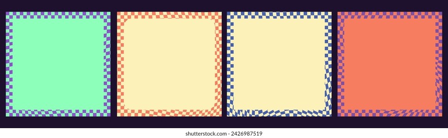 Groovy checkered seamless patterns.Hippie chessboard template. Psychedelic retro design from the 60s -70s. 