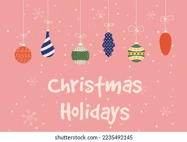 Groovy Christmas card with christmas toys. Christmas and New Year celebration concept. Good for greeting card, invitation, banner, web design.