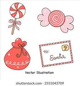 Groovy christmas decoration set. Vector illustration.
