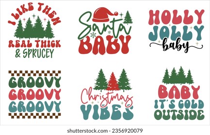 Groovy Christmas Design, Retro Christmas SVG Design Template, Groovy Christmas SVG Bundle. svg
