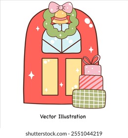 Groovy christmas gift box. Vector illustration.