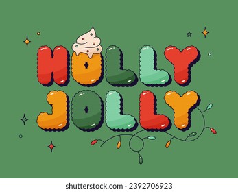 Groovy Christmas halftone Post. Green background with color noel phrase.