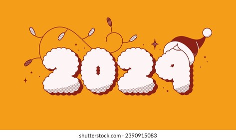 Groovy Christmas halftone roughen Sticker text 2024.