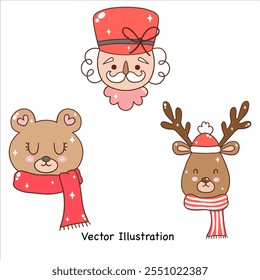 Groovy christmas nutcrackers and friends. Vector illustration.