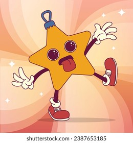 Groovy Christmas toy star in retro style. Poster for holidays. Vector illustration EPS10