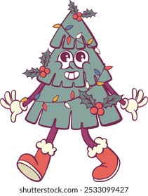 Groovy christmas tree mascot whimsical character 
