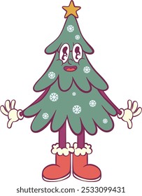 Groovy christmas tree mascot whimsical character 