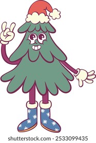 Groovy christmas tree mascot whimsical character 